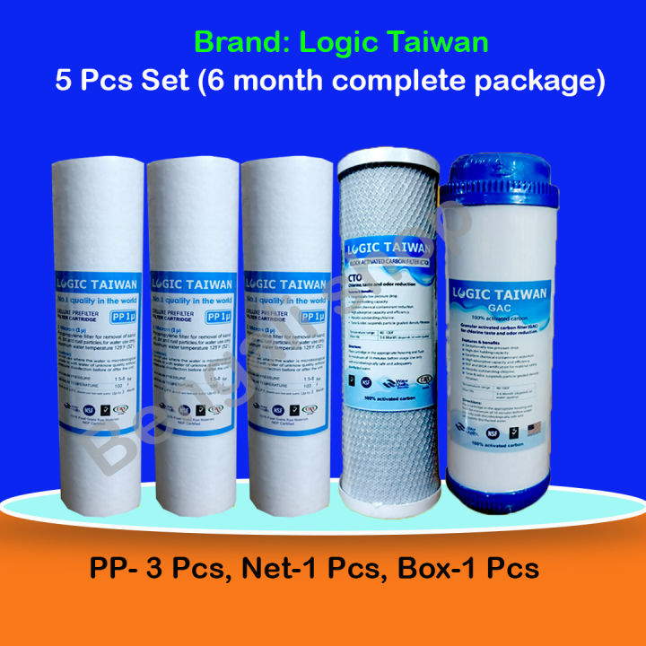 Water Filter Accessories Five(5) Piece Set Logic Taiwan-(PP-1Micron- Filter 3 pcs +Net Carbon 1 Pcs + Box Carbon 1 Pcs)-Water Filter Kit.