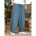 Spring and Summer Linen Pants Men's Loose Style plus Size Overweight Man Wide-Leg Pants Big Crotch Pants Lantern Harem Pants Casual Trousers.