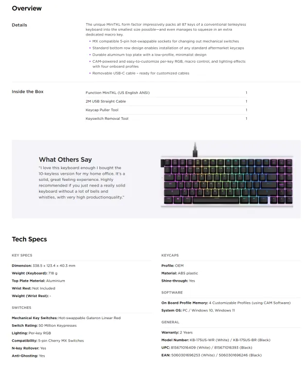 NZXT%20Function%20Mini%20TKL%20Red%20Switch%20Compact%20Mechanical%20Keyboard%20-%20Black/White%20-%205-pin%20Cherry%20MX%20Switches%20-%20N-key%20Rollover%20-%20Anti-Ghosting%20-%20Per-key%20RGB%20-%20Removable%20USB-C%20cable%20-%20Compact%20Mechanical%20Keyboard%20-%20KB-175US-BR/KB-175US-WR%20-%20Image%205