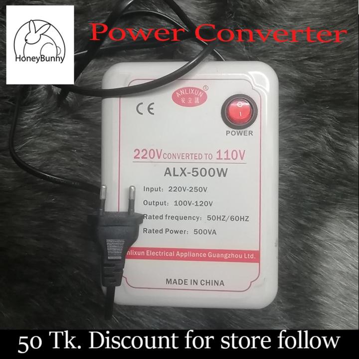 Voltage Transformer, 500 Watt, Step Down, 220 Volt to 110 V Power Converter, White