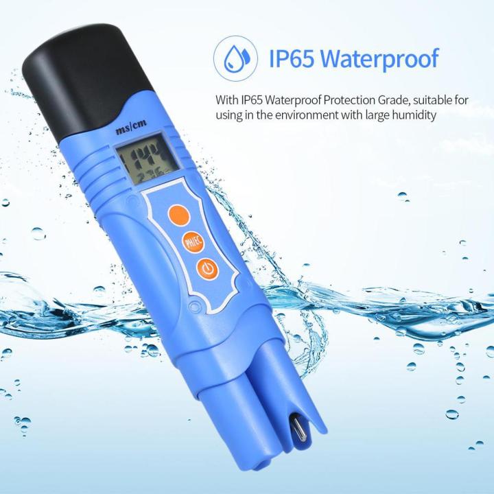 Waterproof pH/EC/Temperature 3 in 1 Water Quality Tester pH/EC Meter Water Quality Analysis Device with Temperature Compensation ATC Function