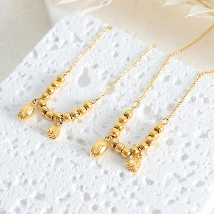 New%20Chinese%20style%20hot%20selling%20personalized%20fashion%20lotus%20lotus%20pendant%20titanium%20steel%20beaded%20anklet%2018k%20gold%20plated%20foot%20jewelry%20women's%20jewelry%20-%20Image%202
