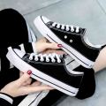 Black Canvas Shoes for Female Students Korean Style Velvet Shoes Winter Warm Cotton-Padded Shoes for Junior High School Students Flat Non-Slip Sneakers. 