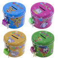 【support】 Cute Cartoon Square Tin Metal Piggy Bank Saving Cash Box Children Kids Birthday Gifts 4 Color With Lock/Key-MINETTE. 