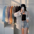 Pearl Sun Protection Clothing Shirt Women's Design Sense Niche Summer Super Fairy See-through Chiffon Top Loose and Lazy Style. 