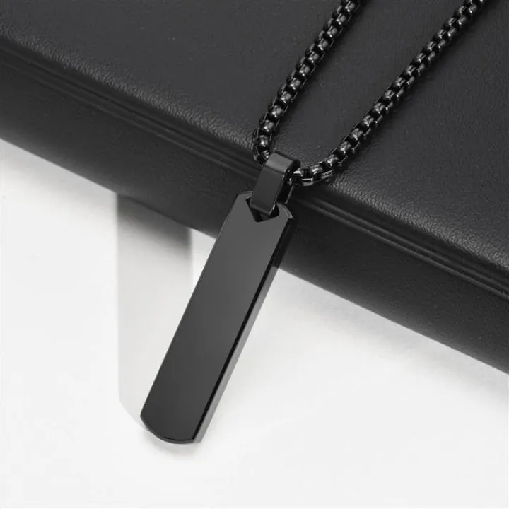 Fashionable Boys Pendant and Bar Necklace for Men, Stainless Steel Black