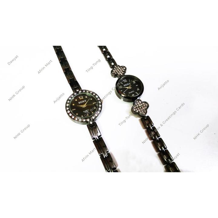 BEIKE Black Chain Ladies Girls Stone watch Extra 1 Pcs Battery Free Daraz .bd