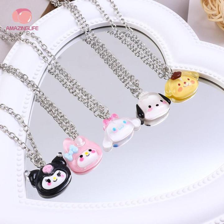 Kawaii Cartoon Sanrio Kuromi Melody Pochacco Pendant Necklace/ Anime Characters Little Animal Chain Decorative Necklace