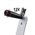 Mobile Phone Lens Universal 12X HD Zoom Telescope Phone Camera External Telephoto Lens with Clip Mobile Phone Accessories. 