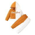 Toddler Girls 2Pcs Fall Outfits, Long Sleeve Contrast Color Letter Hoodie and Pants Set. 