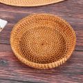 Handmade Autumn Rattan Weaving Round Storage Basket Fruit Dish Rattan Bread Basket for Kitchen Food Picnic Bread Mini Container. 