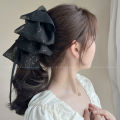 New Bronzing Ribbon Bowknot Grip Women's High Skull Top Ribbon Tassel Clip Hairware Temperament Back Head Barrettes.