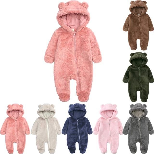 Newborn Baby Jumpsuit Hooded Fleece Rompers Long Sleeve Suits  26  inch