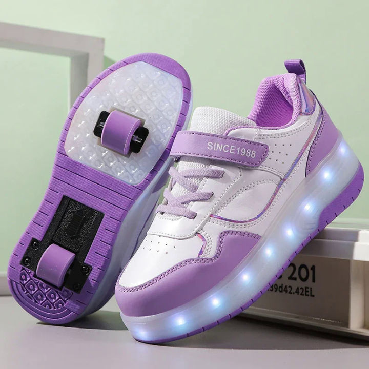 Roller Skate Shoes Boys Girls Kids Gift 2 Wheels Sneakers Fashion Sports Casual Children Women Lighted Led Flashing Brand Boots