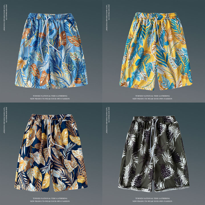 Summer flower shorts, men's loose plus size Hawaiian beach pants, large pants, trendy brand quick-drying pants, couple cropped pants