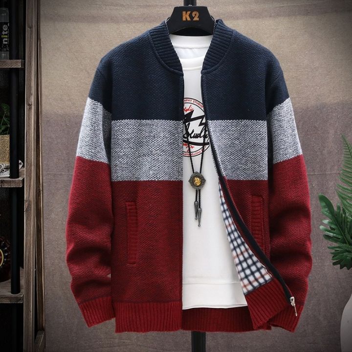【Alien Alien】 Autumn and Winter Korean Style Men Patchwork Cardigan Sweaters Men's Casual O-neck Sweater Coat Zipper Knitted Jacket Male 8803