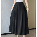 Seoulish Cotton Pleated Long Skirts for Women 2024 New Summer Spring Elegant Solid Elastic High Waist A-Line Midi Skirts Female.