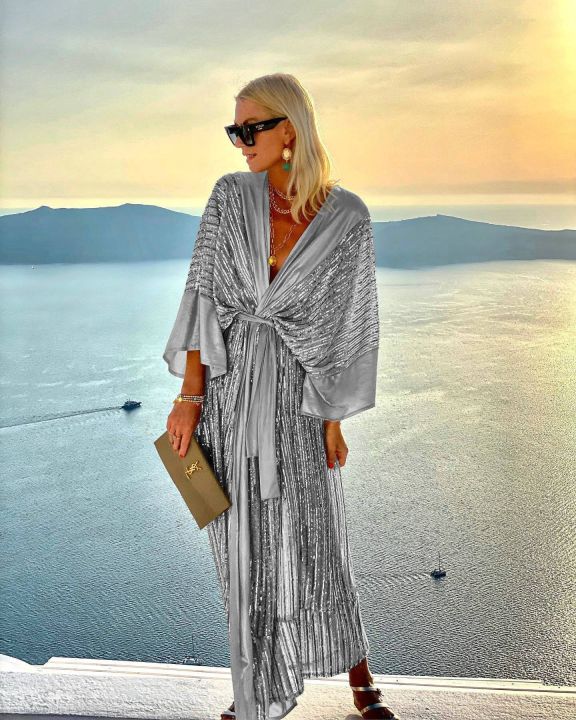 2023%20Cover%20Up%20Women%20Bohemian%20Maxi%20Long%20Kimono%20Tunic%20Cape%20Beach%20Dress%20Fashion%20Vintage%20Sequin%20Sleeve%20Cardigan%20Holiday%20Party%20Gold%20-%20Image%205