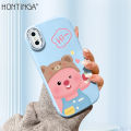 Hontinga for iPhone 15 11 13 14 12 Pro Max 6 6S Plus XR 8 7 Plus XS X Max SE 2020 Back Cover Luxury Silver Edge Lens Cartoon Loopy Pattern Soft Liquid Silicone Phone Case.