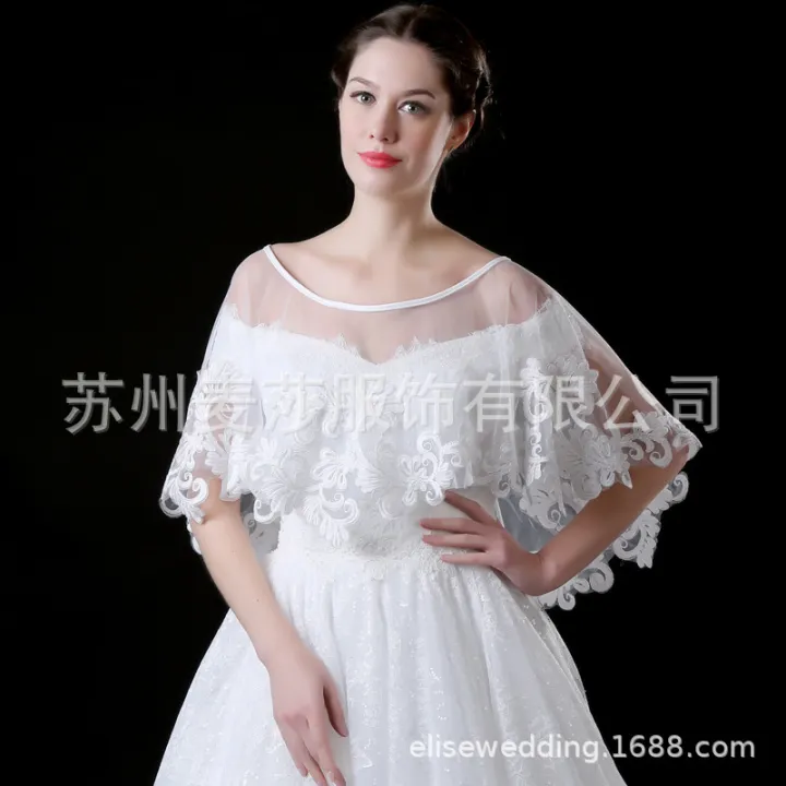 mesh%20lace%20shawl%20women's%20thin%20pullover%20cape%20bridal%20wedding%20dress%20wedding%20shawl%20eBay%20amazon%20-%20Image%203