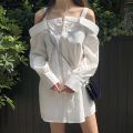 Autumn Korean New Mid Long Lazy BF White Shirt White/Black Blouses Tops Women's Fashion Long Sleeve Cardigan Blusas Mujer 12457.