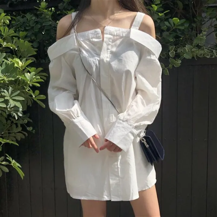 Autumn%20Korean%20New%20Mid%20Long%20Lazy%20BF%20White%20Shirt%20White/Black%20Blouses%20Tops%20Women's%20Fashion%20Long%20Sleeve%20Cardigan%20Blusas%20Mujer%2012457%20-%20Image%202
