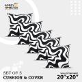 Cover with Cushion, Black & White (20"x20") Set of 5. 