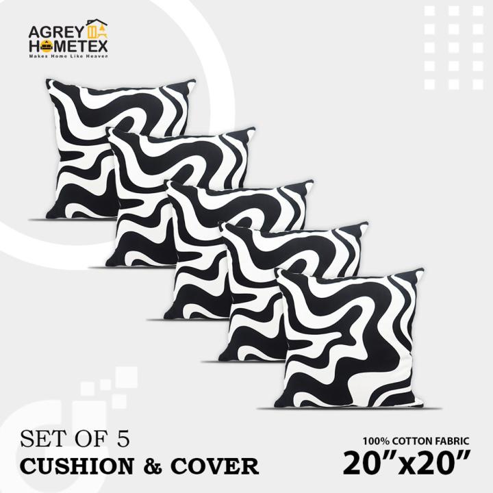 Cover with Cushion, Black & White (20"x20") Set of 5