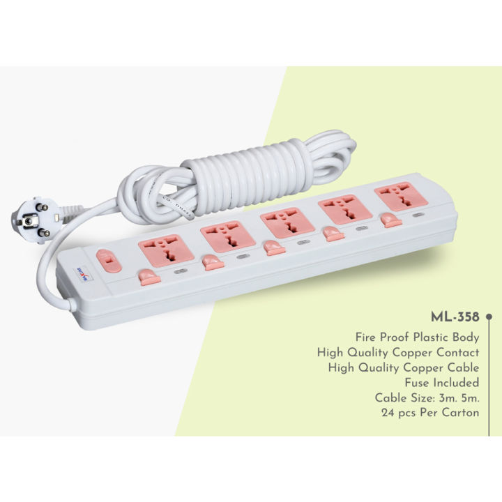 Maxline%205%20Gang%20Multi%20Extension%20Socket%20Model:%20ML-358-2%20Pin%20Plug/%203%20Miter%20Wire%20-%20Image%205