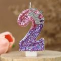 Creative Gradient Pink Purple Crown Number Cake Decorations Birthday Candles Shine Princess Girl Birthday Cake Decorations 2024. 