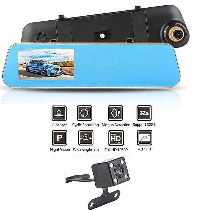 Car Rear View Mirror Dual Channel Video Recorder Camera Night Vision ...