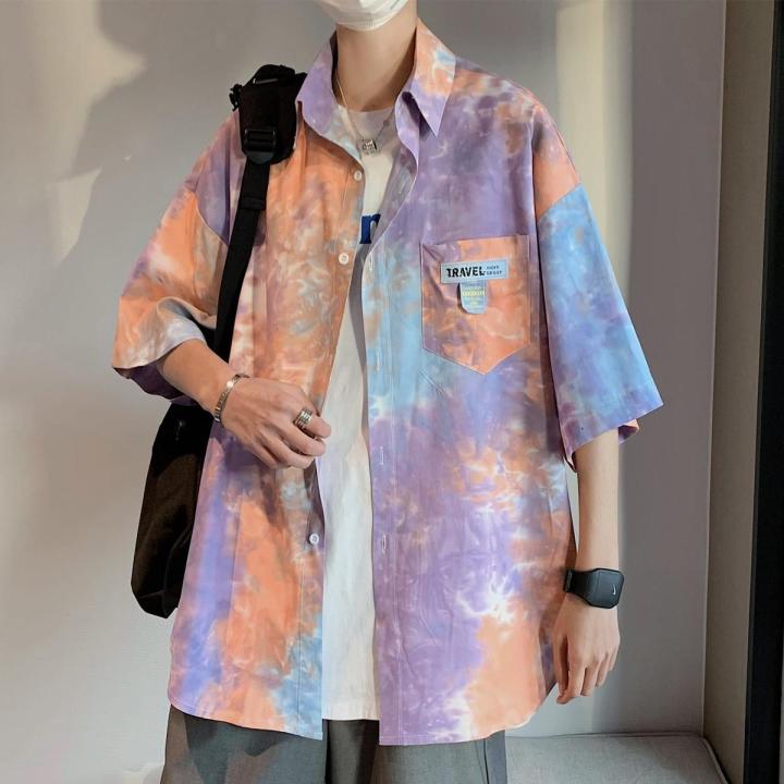 Tie-Dyed%20Gradient%20Color%20Short-Sleeved%20Shirt%20Men's%20Shirt%20Summer%20Trendy%20Fashion%20Coat%20Japanese%20Hong%20Kong%20Style%20Thin%20Ruan%20Handsome%20Shirt%20-%20Image%205