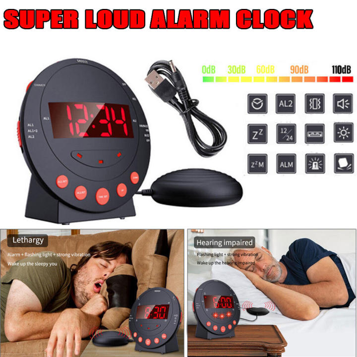 Digital Alarm Clock Intense Vibration USB Charging Large Display Bed Shaker Bedroom Clock Super Loud LED Display for Heavy Sleepers Home Use Wake-up Aid Management Auditory Impaired