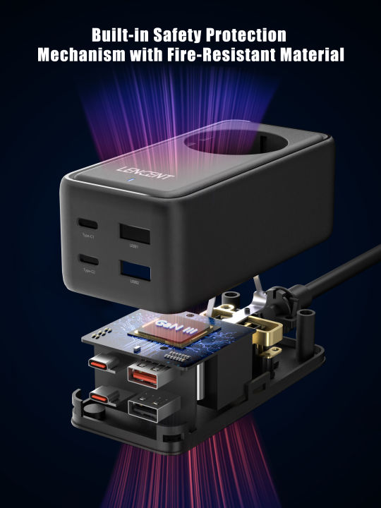 LENCENT%205%20in%201%20GaN%20III%20Tech%2065W%20Power%20Extension%20USB%20C%20PD%20Port,%20Fast%20Charging%20with%201%20AC+4%20Ports%20of%20USB,%201.5M%20Extension%20Cable%20-%20Image%209