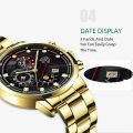 DEYROS Relo Men Black Stainless Steel Watch Analog Quartz Calendar Watch for Men. 