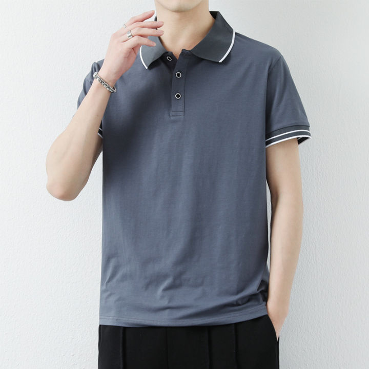 Shen%20Geng%20men's%20solid%20color%20short%20sleeve%20polo%20shirt%20men's%20Korean%20version%20of%20the%20lapel%20light%20mature%20casual%20paul%20shirt%20summer%20half%20sleeve%20t-shirt%20men%20-%20Image%203