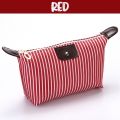 Large Capacity Nylon Stripe Cosmetic Zipper Bag Waterproof Toiletry Skincare Organizer Pouch Portable Travel Accessories. 