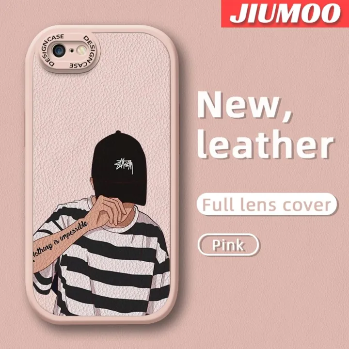JIUMOO For iPhone 6 iPhone 6s Case Fashion Cool Tide Boy Men Thin New Design Leather Soft Back Cover Camera Protection Cases Shockproof Casing