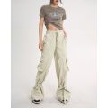 Autumn Fashion Khaki Cargo Pants Women Y2K High Waist Flap Pocket Wide Leg Trousers Loose Straight Pants Vintage Casual Jeans.
