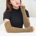 Winter Women Arm Warmers Knitted Woolen Arm Sleeve Fine Long Knitted Fingerless Gloves Casual Warm Soft Female Gloves. 