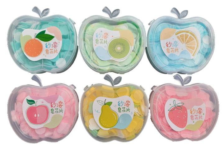 Travel Soft Paper Soap In Flower Design Apple Shape Plastic Box