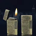 Fortune Flower Pattern Ultra-thin Grinding Wheel Flint Metal Open Flame Lighter Cigarette Cigar Gas Butane Gas Lighter Gadgets. 
