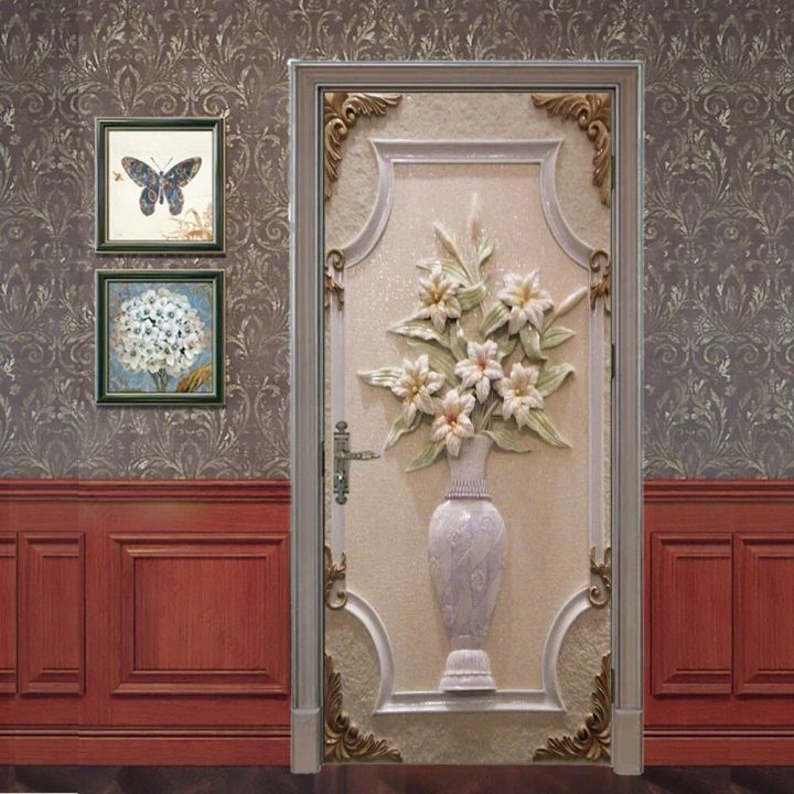 Carved%20Wood%20Panel%20Door%20Stickers%20Retro%20Decorative%20Sticker%20Self-adhesive%20Waterproof%20Relief%20Pattern%20Wallpaper%20Mural%20Apartment%20Decor%20-%20Image%202