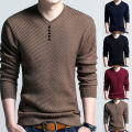 Sunnyheart Chic Men Solid Color V Neck Long Sleeve Pullover Slim Fit Knitted Sweater Blouse. 