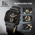 LouisWill Men's Watches Casuals Fashion Watch Quartz Watches Chronograph Business Wristwatches 3ATM Waterproof Watches True Leather Strap Luminous Pointers Wrist Watches with 3 Adjustable Dial for Men. 