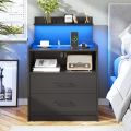 Bedside Table, Nightstand with LED Bedside Table with Drawers and Storage Shelf, Modern Sofa End Table Side Table for Bedroom or Office Use,24/18. 
