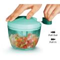 Vegetable Chopper Handy Quick Cutter for Kitchen, 3 Blade Stainless Steel, Pull String, Green.