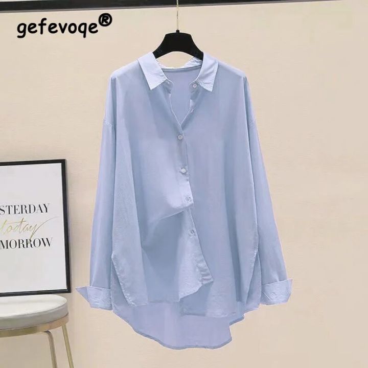 2023 Autumn Women's Wear Tencel Cotton Loose Relaxed Sunscreen Shirt Korean Edition Solid Color Versatile Drop Long Sleeve Top