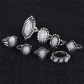 8PCS/Set Ring Silver White Fire Opal Ring Wedding Engagement Ring WomenJewelry. 