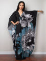 Deep V-neck Batwing Sleeve Red Printed Long Dresses Women 2024 Summer Kaftan Beach Wear Bohemian Women Maxi Dress Q1289 House Foocus. 